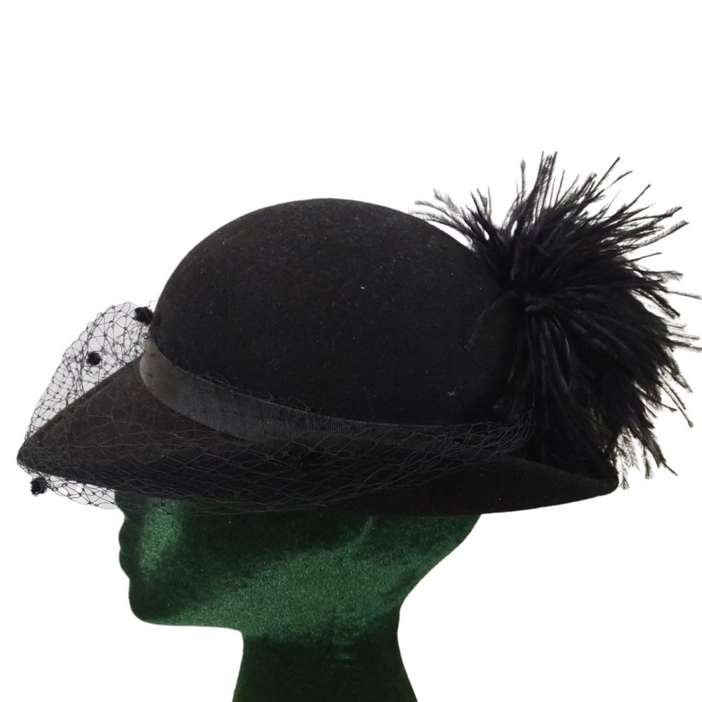 Wool Michael Howard Georgi Veiled Ostrich Feather Fascinator Church Derby Hat
